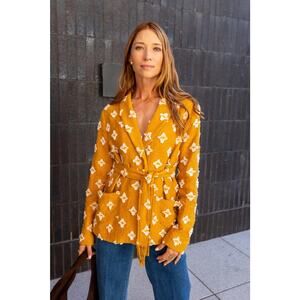 Modafleur Gold Yellow Floral The Stevie Shirt Jacket XL